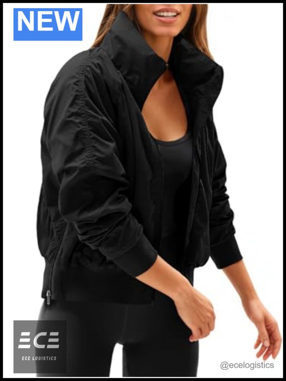 Womens Windbreaker Crop Jacket Zip Up Hidden Hood Bomber with Pockets